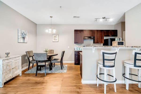 Kitchen with counter seating at Westshore Palms in Panama City, Florida