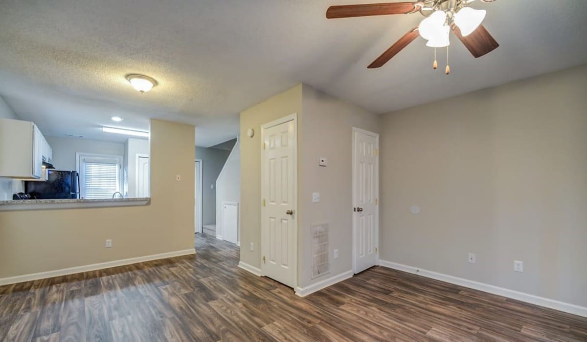 A ceiling fan in a townhome living room at Forest Edge Townhomes in Raleigh, North Carolina