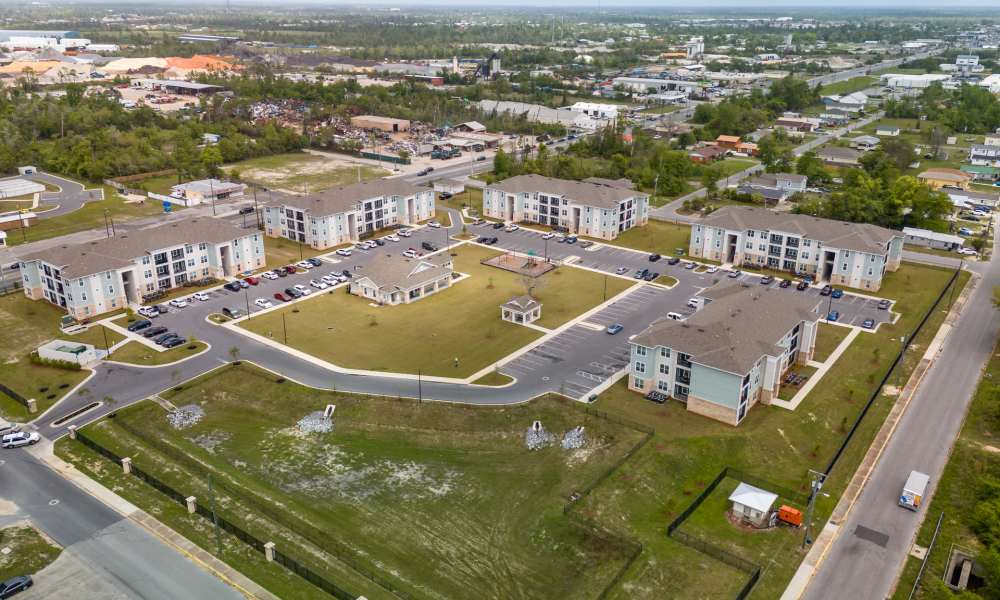 Aerial shot of the neighborhood showing the routes near The Park at Massalina in Panama City, Florida