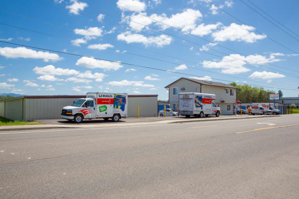 U-Haul trucks parked at Battle Ground Mini Storage in Battle Ground, Washington