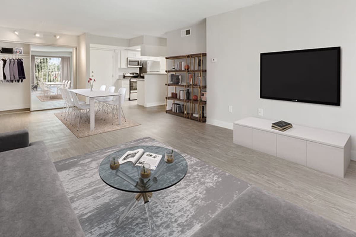 Spacious apartment with wood-style flooring at Amanda Regency Apartments, Van Nuys, California