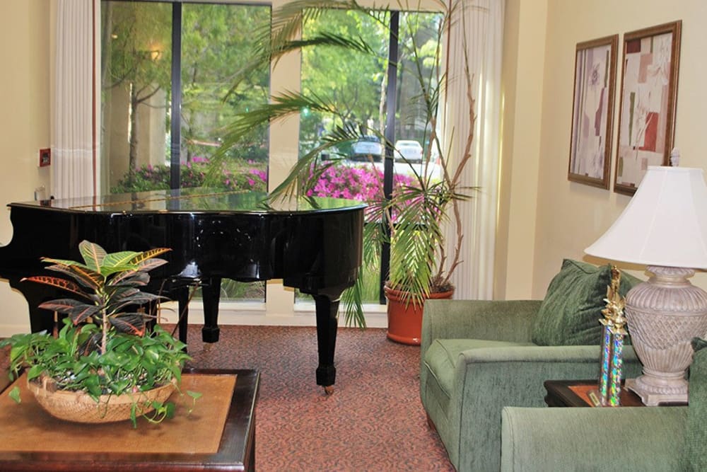 Common area with piano to play at Winding Commons Senior Living in Carmichael, California