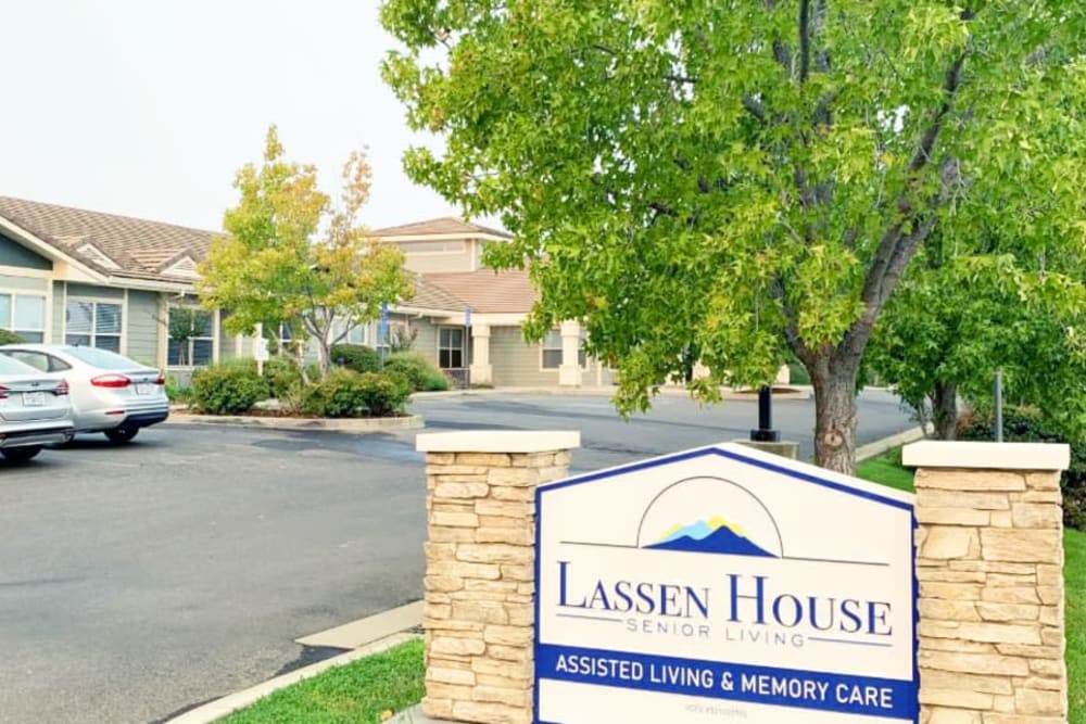 Front sign at Lassen House Senior Living in Red Bluff, California. 