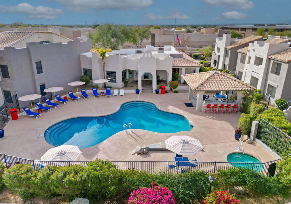 Community swimming pool at Cabrillo Apartments in Scottsdale, Arizona