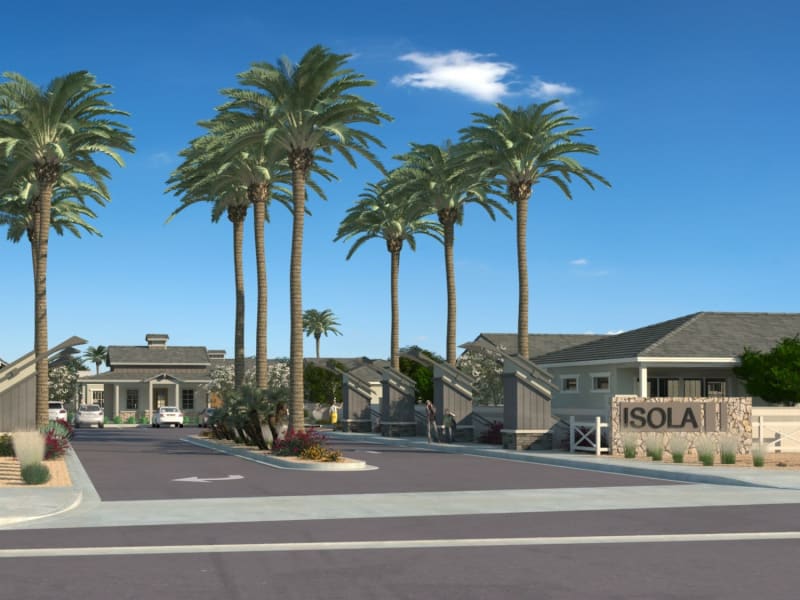 Low aerial rendering of our pool and community activity area at Sobremesa Villas in Surprise, Arizona