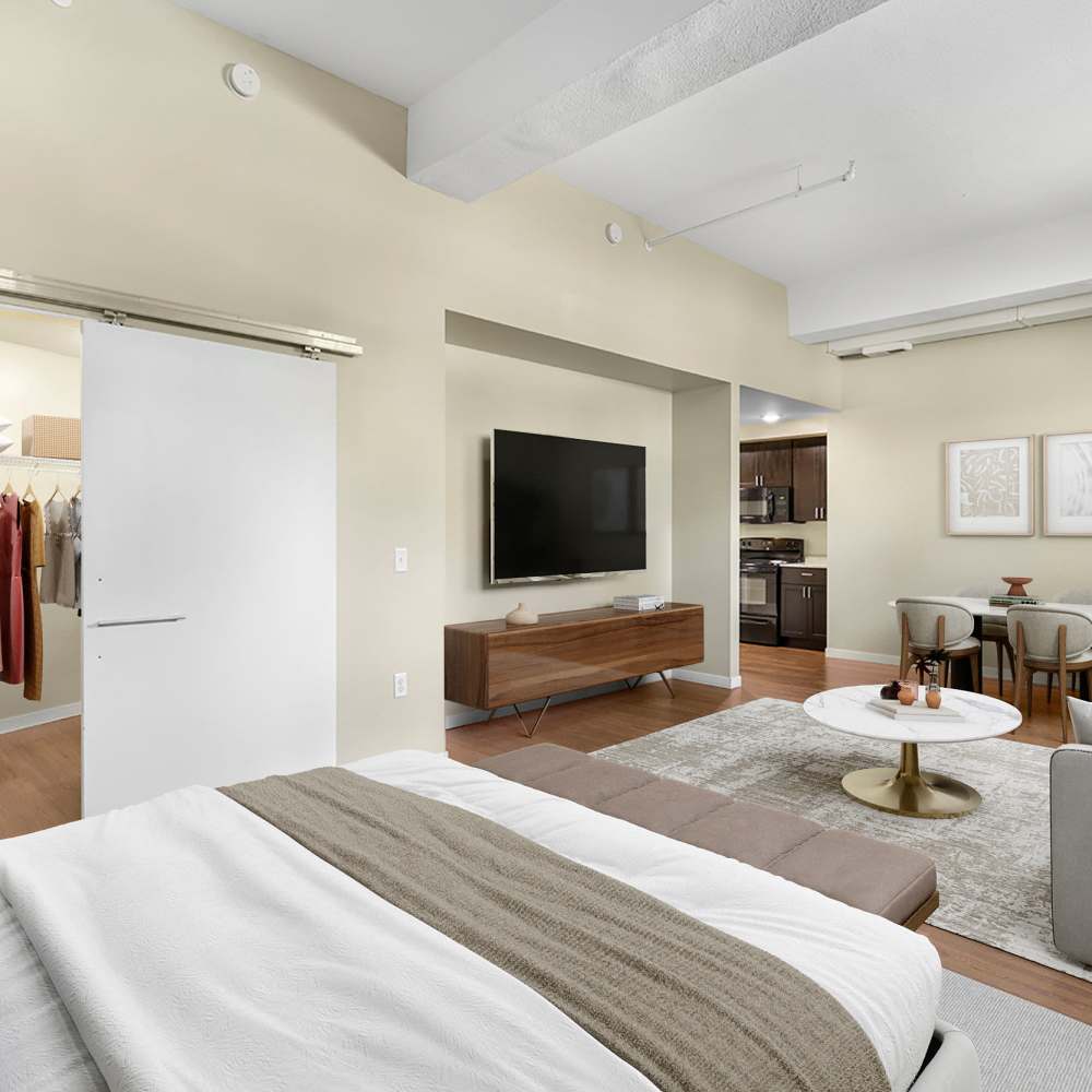 Studio apartment with television at 430 Oak Grove in Minneapolis, Minnesota