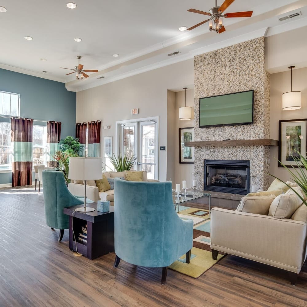 Clubhouse with fireplace at Bridgeway Apartments, Maryville, Tennessee