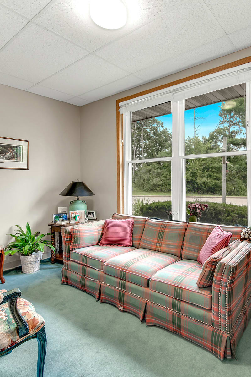 Living room in senior apartment at Wellington Place at Whiting in Stevens Point, Wisconsin