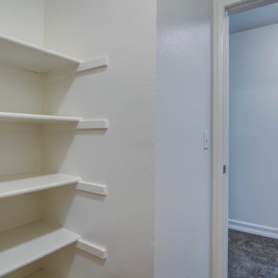 Closet shelving in a home at San Mateo Point in San Clemente, California