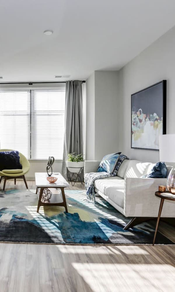 Incredible model living room at Metropolitan Rockville Town Center in Rockville, Maryland
