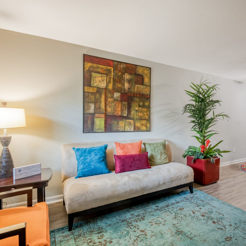 Living room area in Kingswood Village Apartments in Houston, Texas