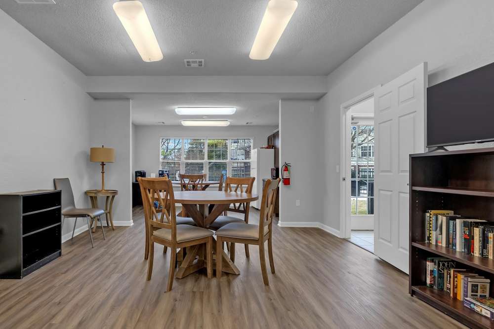 Community common area with cafe at Garden Courtyards in Tulsa, Oklahoma