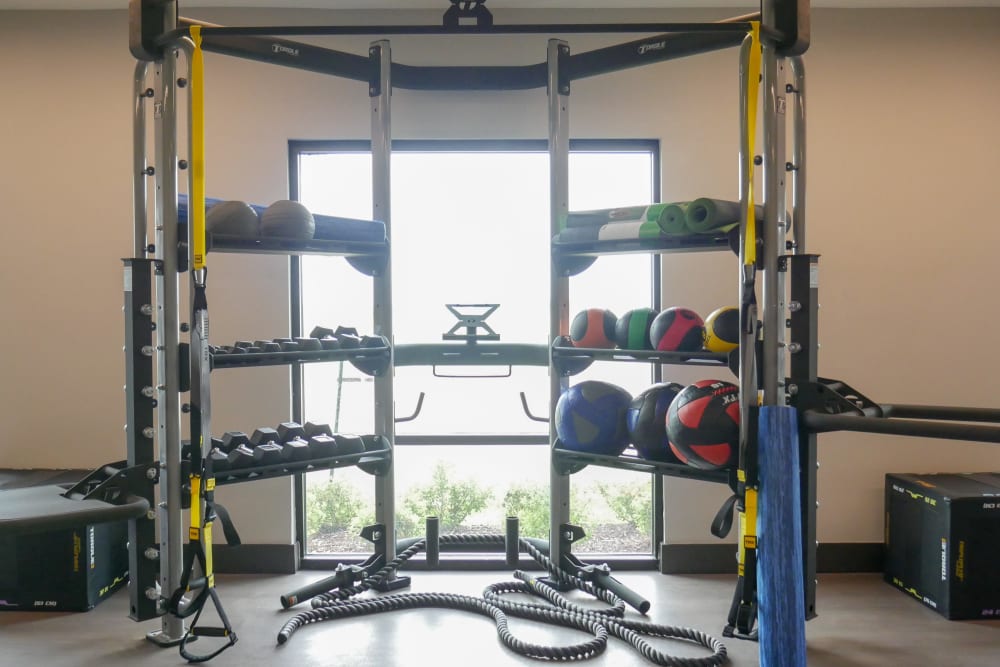 Fully equipped fitness center at Terra at University North Park in Norman, Oklahoma