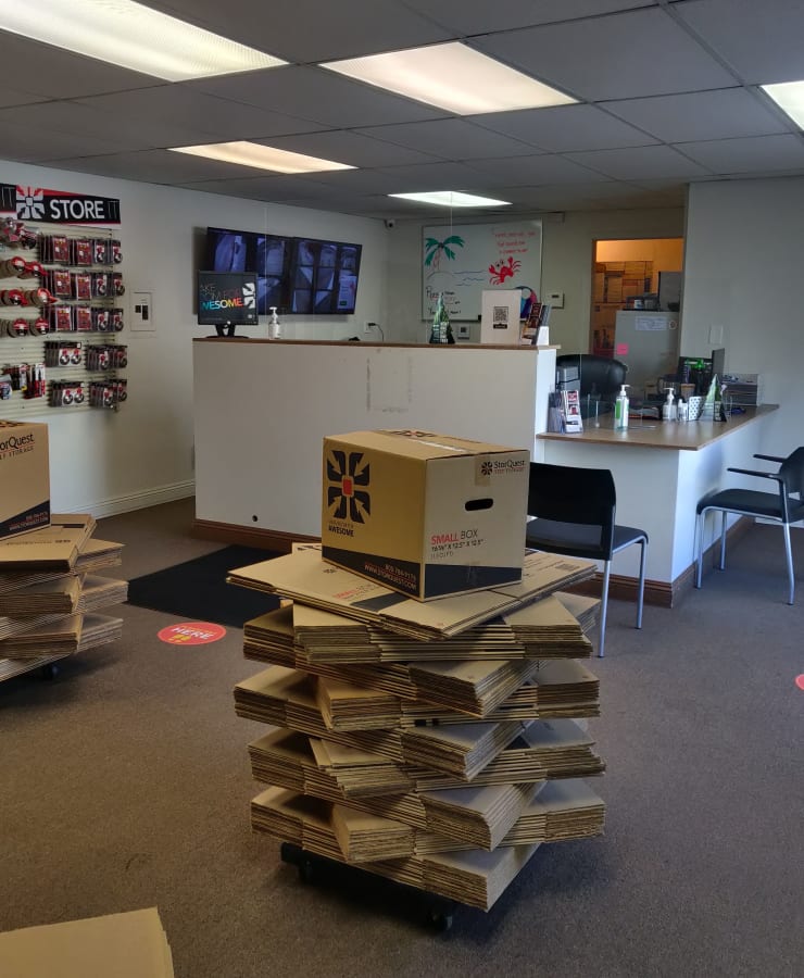 Interior of the leasing office at StorQuest Self Storage in Riverside, California