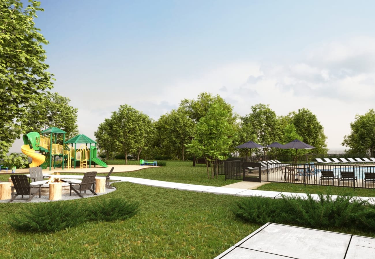 Rendering of playground and outdoor pool at Everton Estates in Cartersville, Georgia