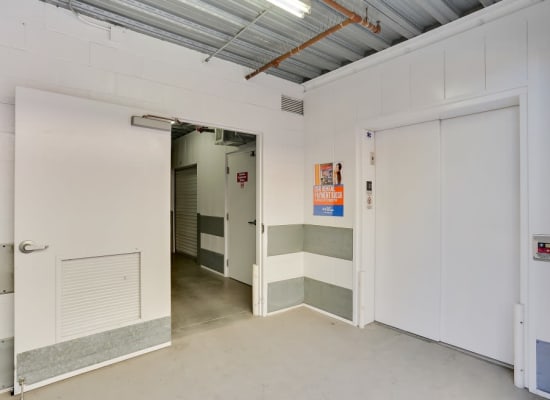 Freight elevator and a doorway to indoor storage at A-1 Self Storage in San Diego, California