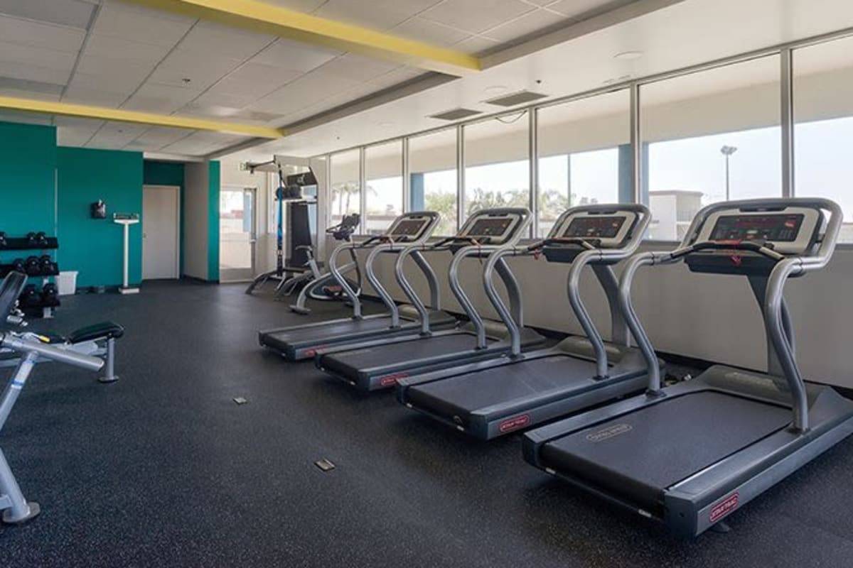 Treadmill in fitness center at Westside Terrace, Los Angeles, California