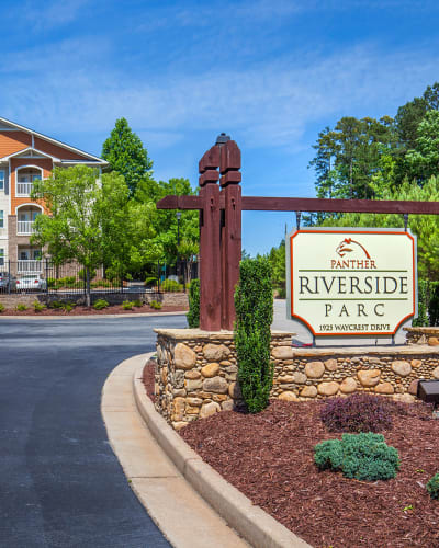 Front entrance to Riverside Parc Apartments in Atlanta, Georgia