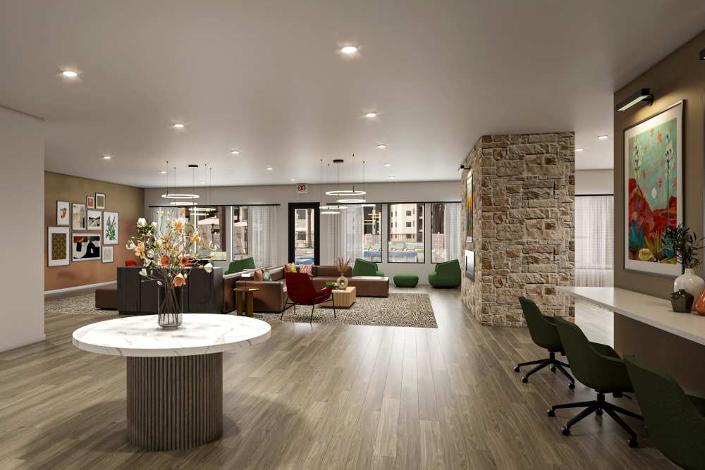 Interior clubhouse rendering with seating at Acacia at Youngtown in Youngtown, Arizona