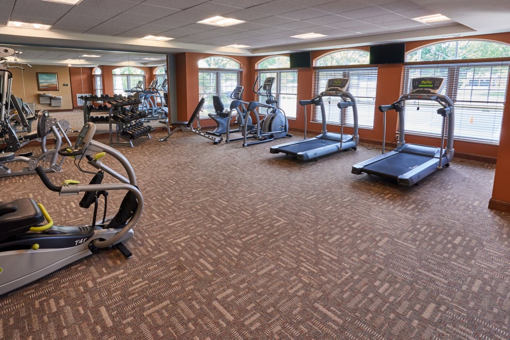 A fitness center at Applewood Pointe of Champlin in Champlin, Minnesota.