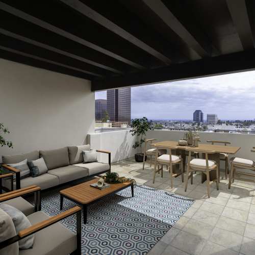 Luxurious private balcony at Luxe Villas in Brentwood, California