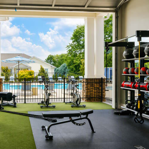 Fitness center at The Mills Apartment Homes in Greenville, South Carolina