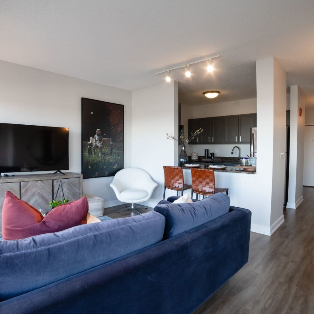 Large living room at 415 Premier Apartments in Evanston, Illinois