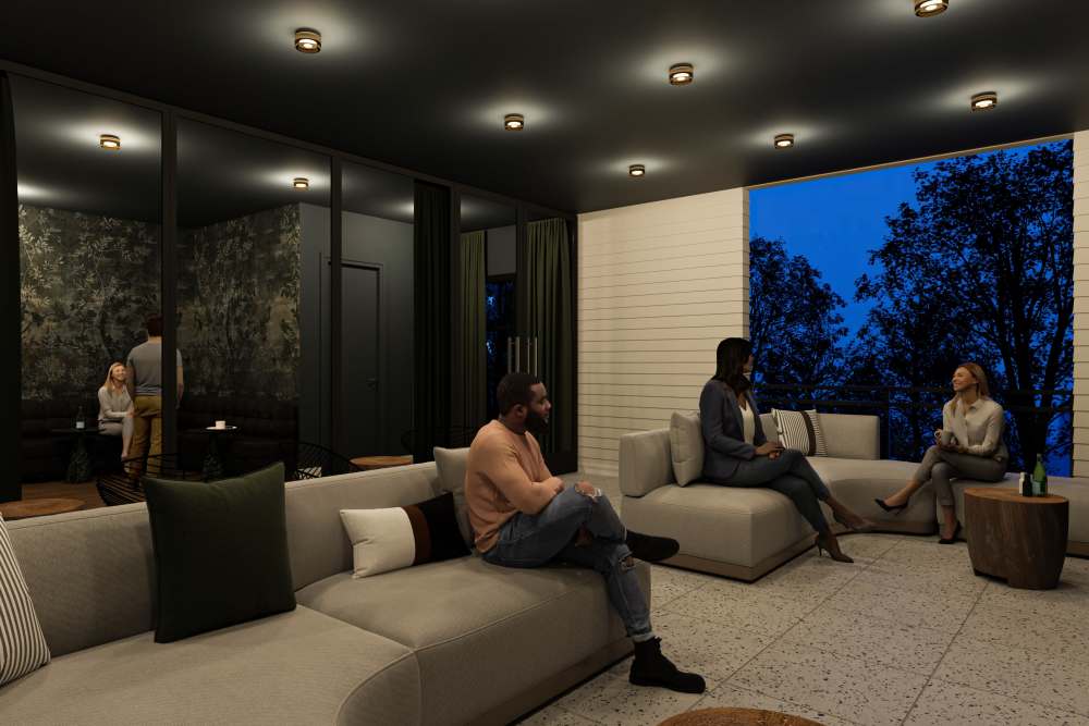 Residents in the clubroom at St. Albans Lofts in Raleigh, North Carolina