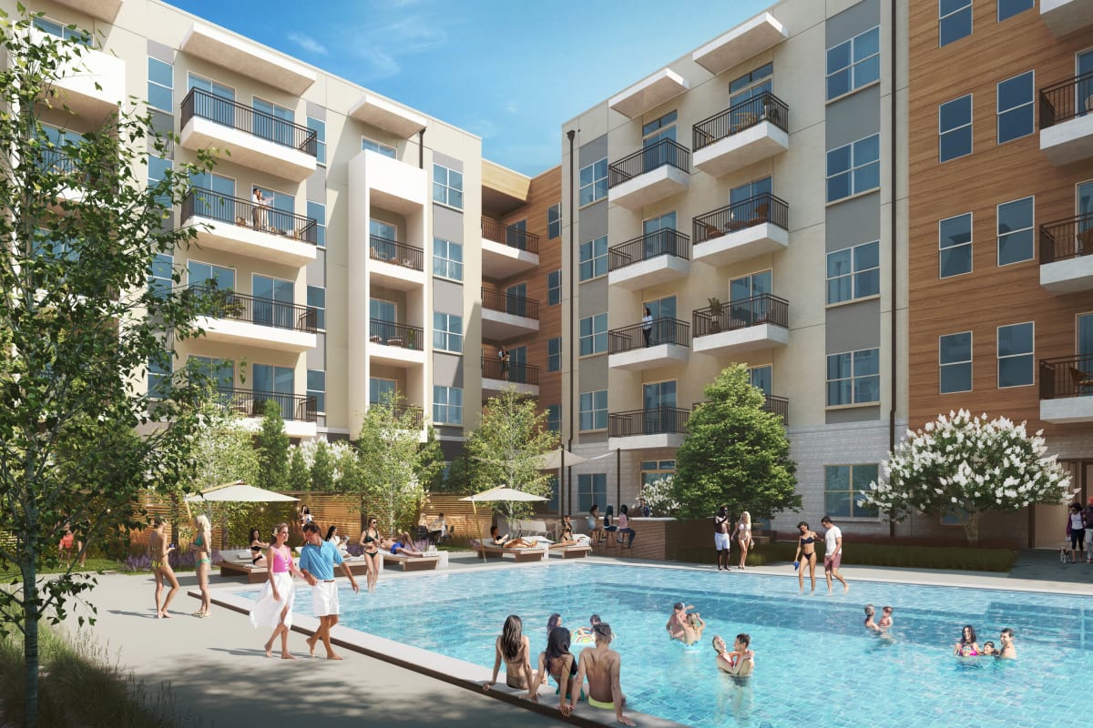 Rendering of luxury pool at Lantower West Love in Dallas, Texas