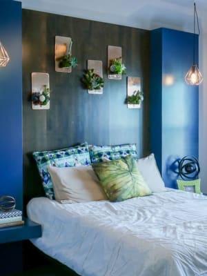 Beautiful modern model bedroom at Biltmore at the Park in Pflugerville, Texas