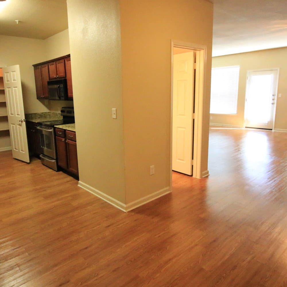 Garnet counter tops and hard wood floors in townhome's at Oaks Estates of Coppell in Coppell, Texas