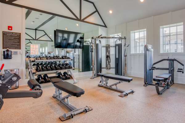 Well-equipped fitness center at Murphy's Farm Apartments in Morganton, North Carolina,