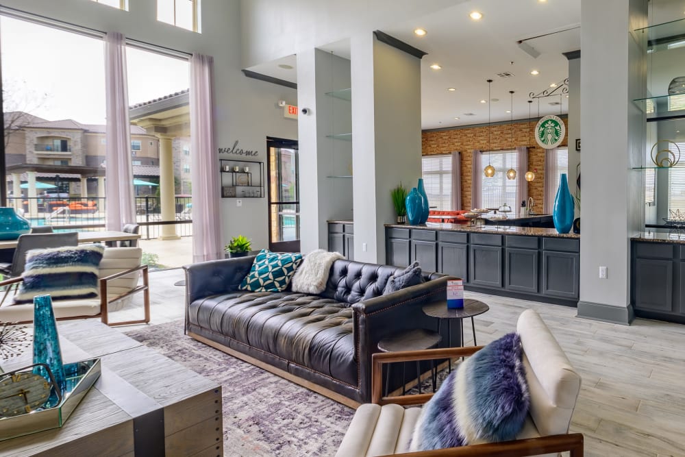 Luxurious clubhouse near the swimming pool area at Evolv in Mansfield, Texas