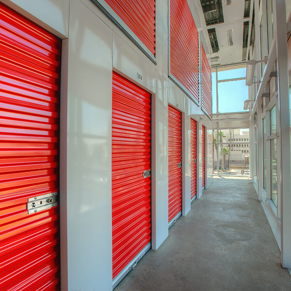 Red doors on climate-controlled units at StorQuest Self Storage in Chandler, Arizona