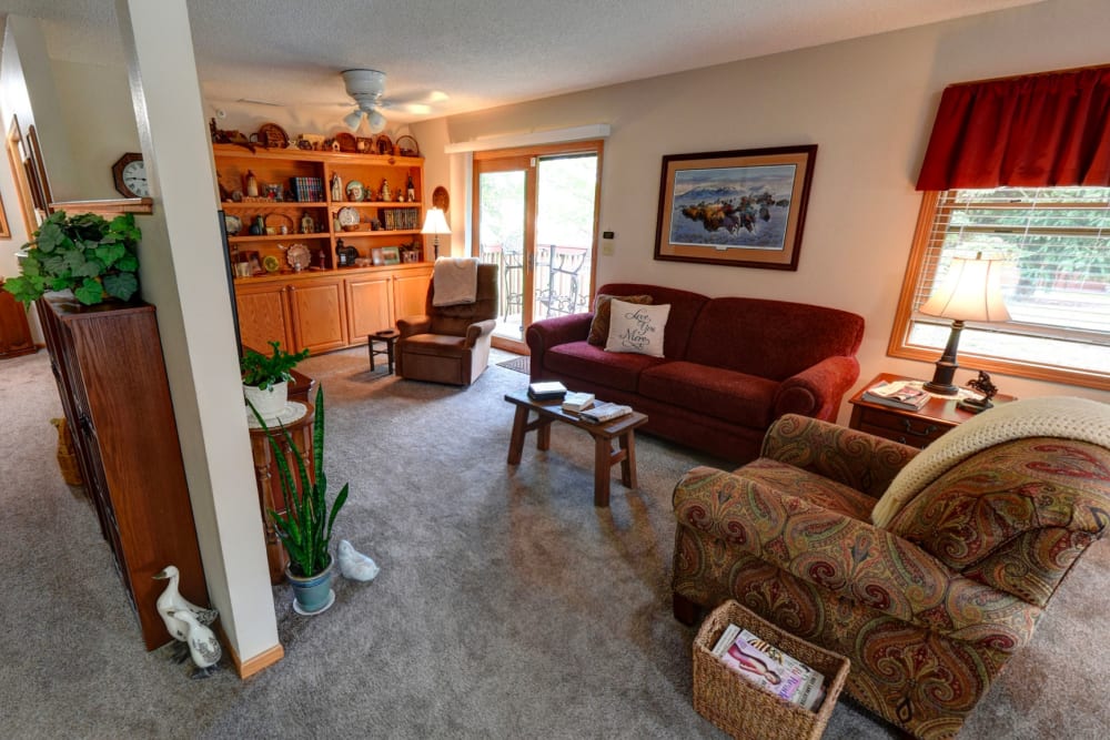 Spacious floor plans with a porch entrance at Garnett Place in Cedar Rapids, Iowa.