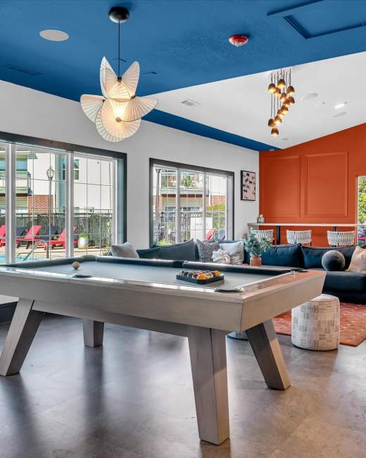 Newly renovated clubhouse with game lounge at The Landing Fayetteville in Fayetteville, Arkansas