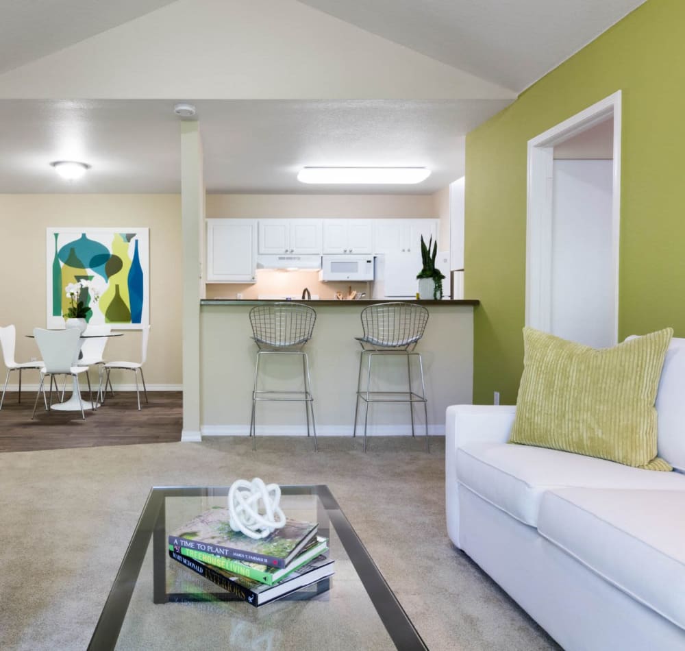 Living room area at Haven at Golf Creek in Portland, Oregon