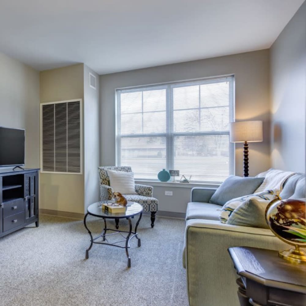Resident living room at Anthology of Wheaton in Wheaton, Illinois