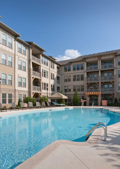 Huge luxury pool area at Regency Johns Creek Walk in Johns Creek, Georgia
