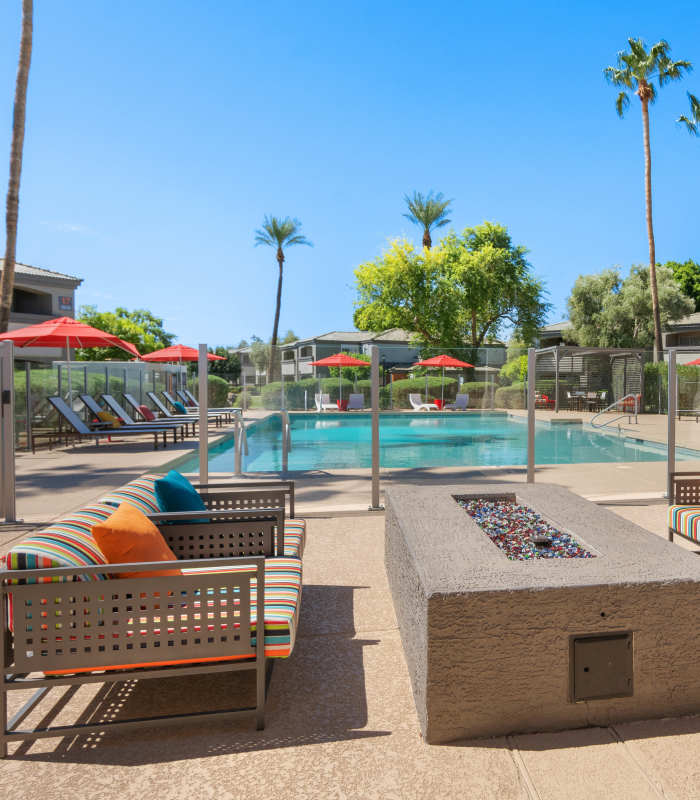 Pool with firepit at Luxe @ Ocotillo in Chandler, Arizona