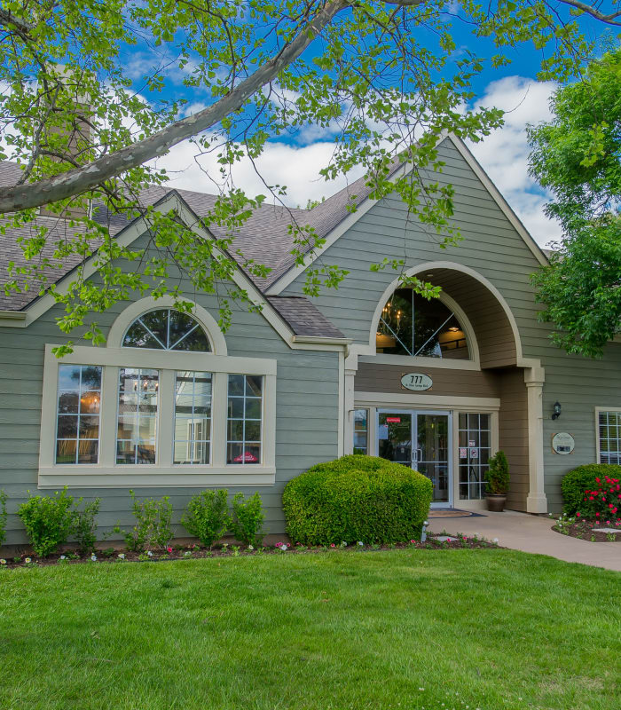 Front entrance to Raintree Apartments in Wichita, Kansas