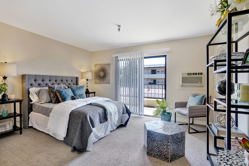 Resident apartment bedroom at Huntington Terrace in Huntington Beach, California