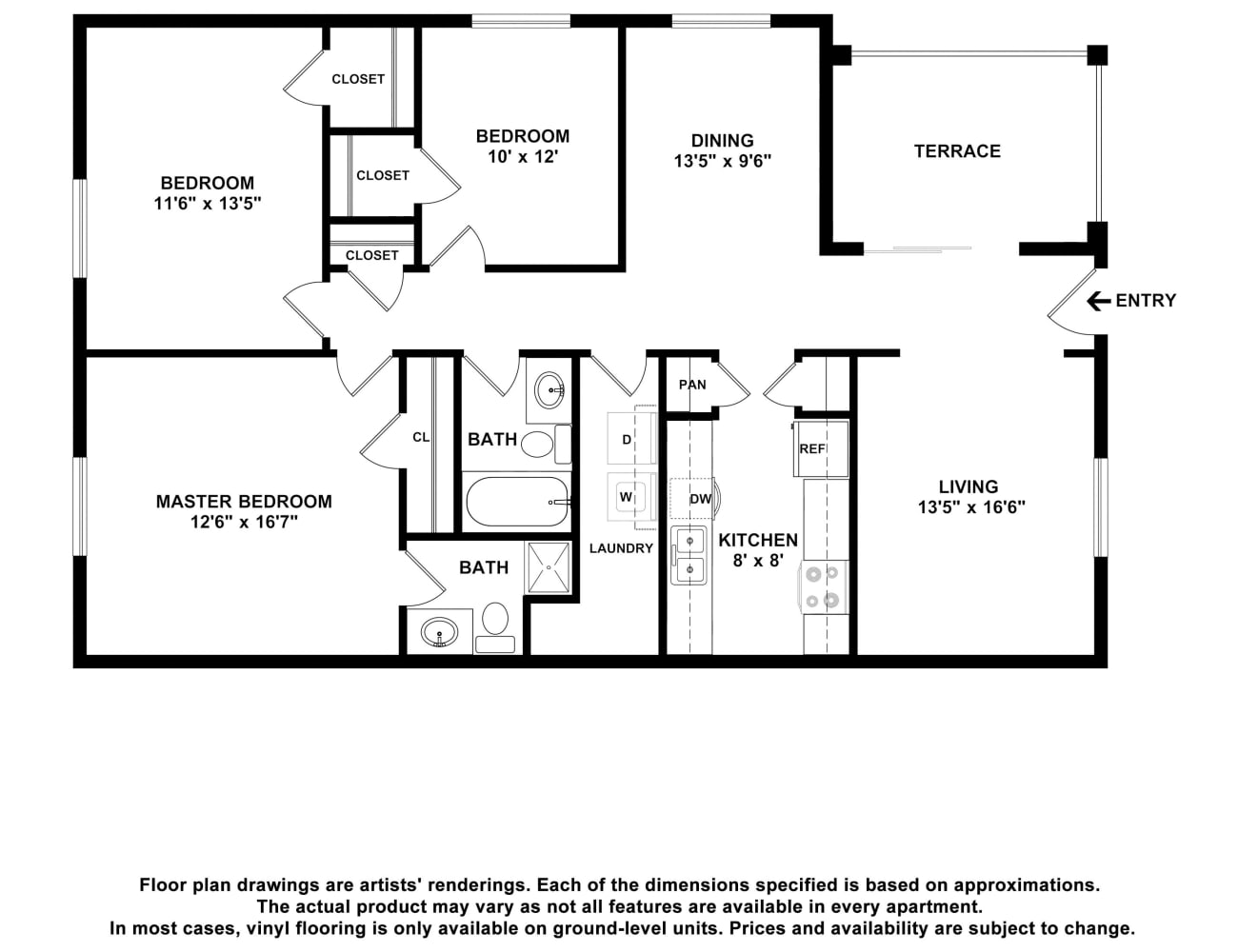 3x2 floor plan drawing at Carriage Hills Apartments in Macon, Georgia