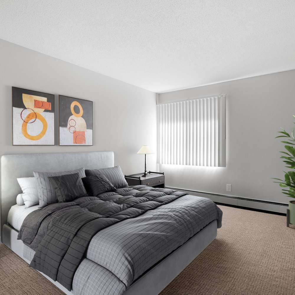 Modern bedroom at Morada in Crystal, Minnesota