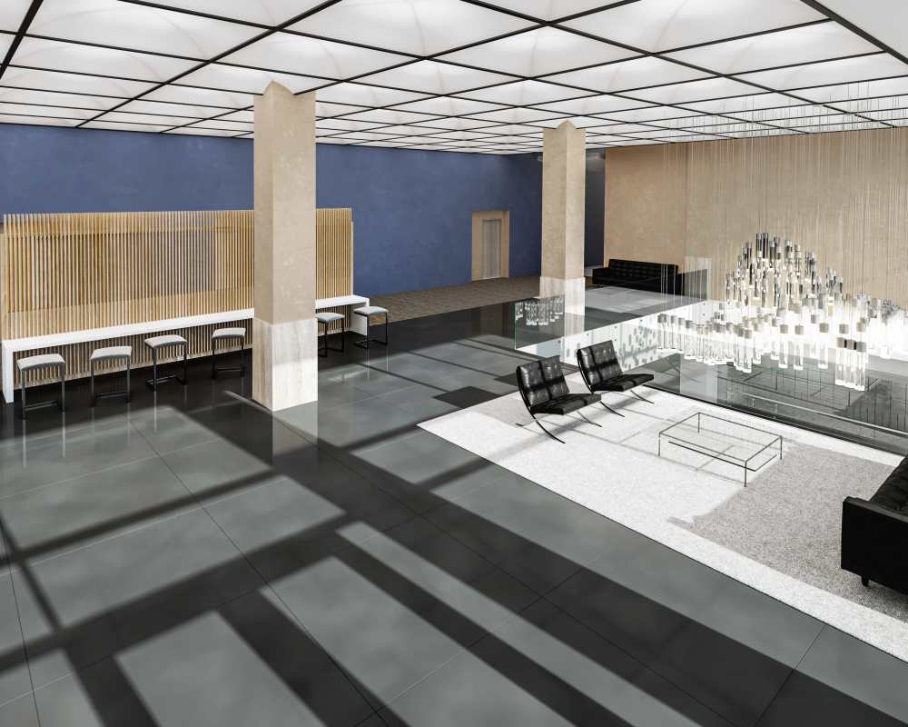 Community lobby at The Bank Tower, Southgate, Michigan