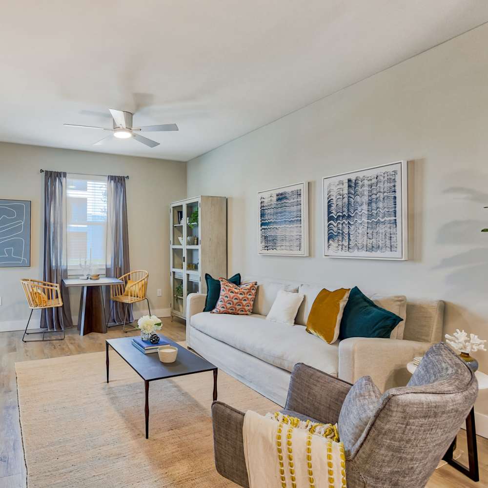 Living room with premium features at Charlotte Commons in Port Charlotte,Florida