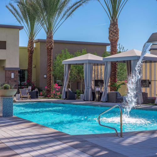 Fountain in the swimming pool at Cadia Crossing in Gilbert, Arizona