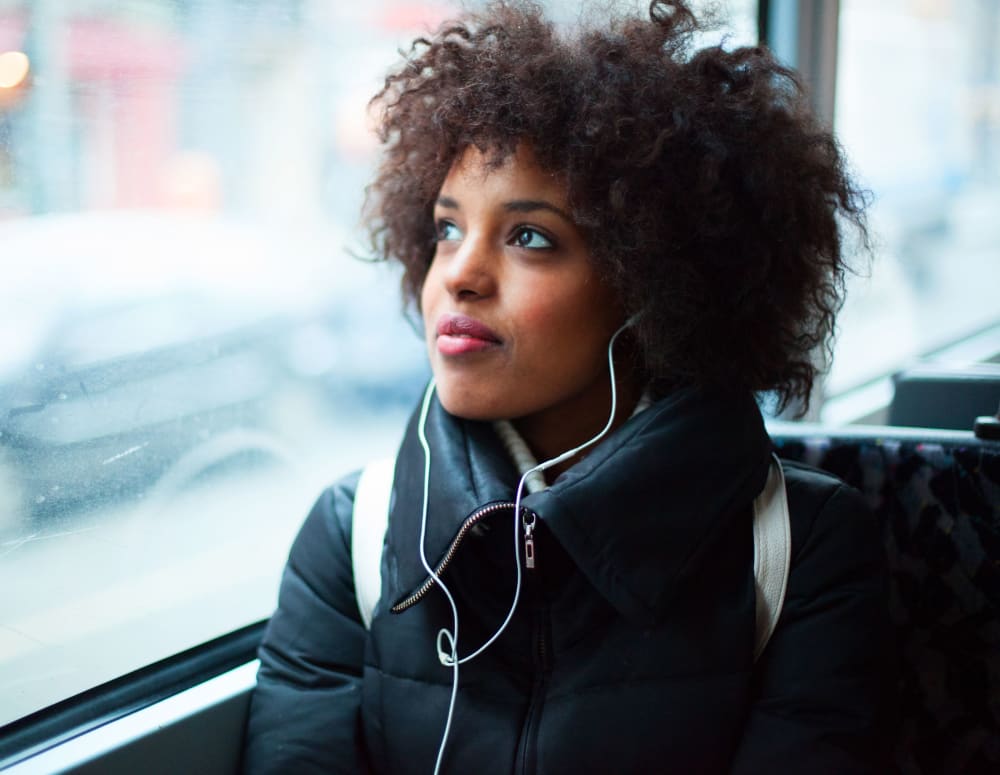 Resident on the bus to RISE on Chauncey in West Lafayette, Indiana