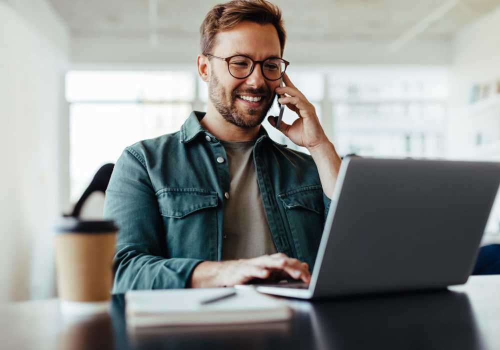 Resident working in his laptop at Pacific Landing in Murrieta, California