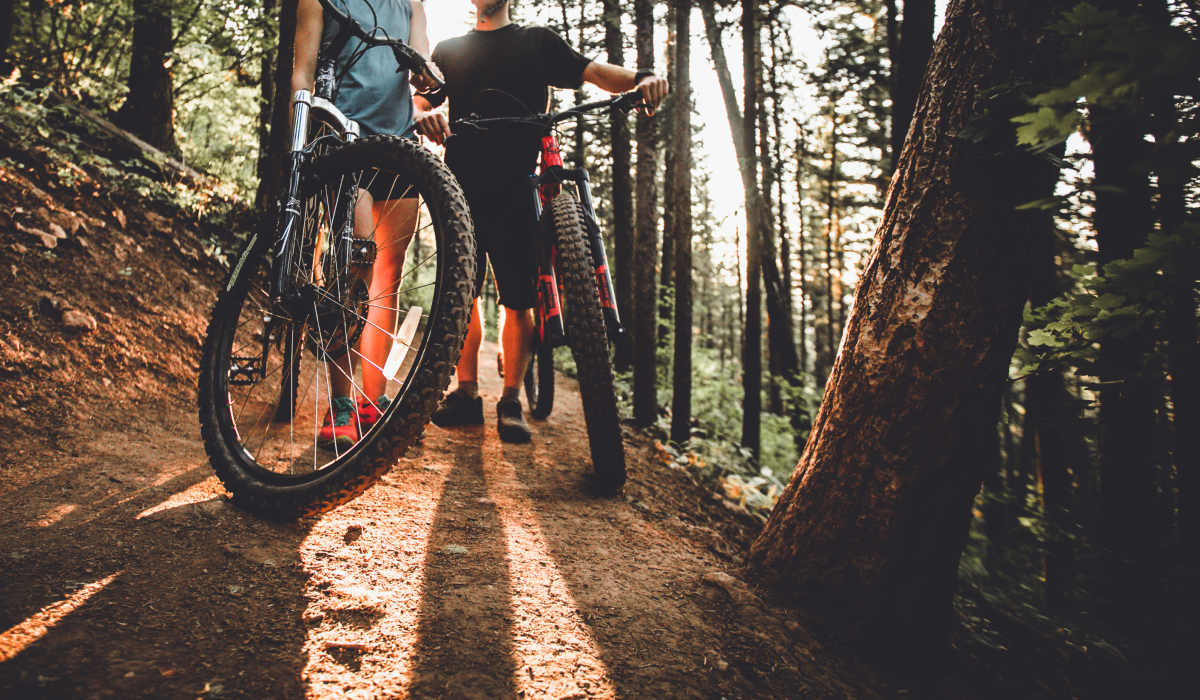 Woman walking her dog near The Kestrel in Bozeman, Montana